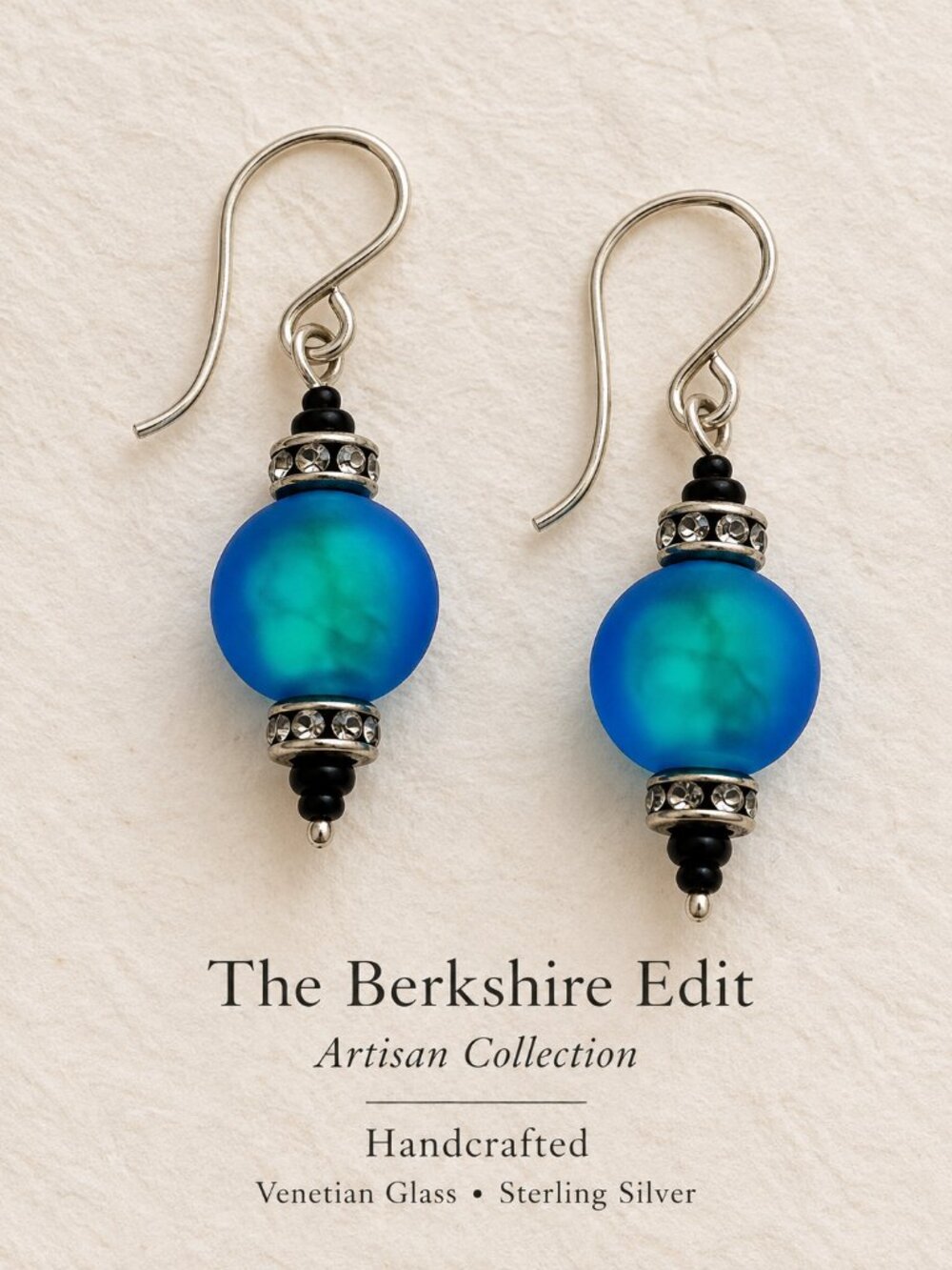 Artisan Venetian Glass Swarovski Crystal Sterling Silver Teal Drop Earrings